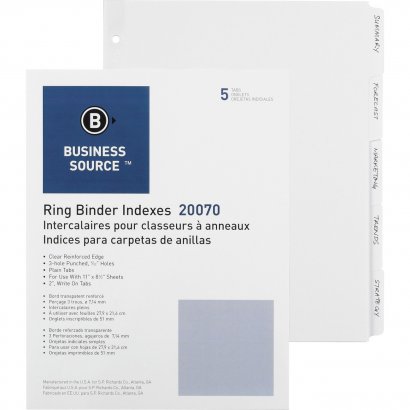 Business Source 3-Ring Plain Tab Divider 20070