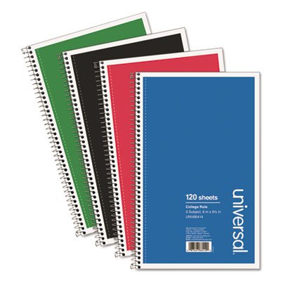 3 Sub. Wirebound Notebook, 6 x 9 1/2, College Rule, 120 Sheets, Asst Cover, 4/PK UNV66414