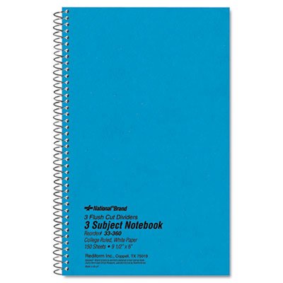 National Brand 3 Subject Wirebound Notebook, College Rule, 6 x 9 1/2, White, 150 Sheets RED33360