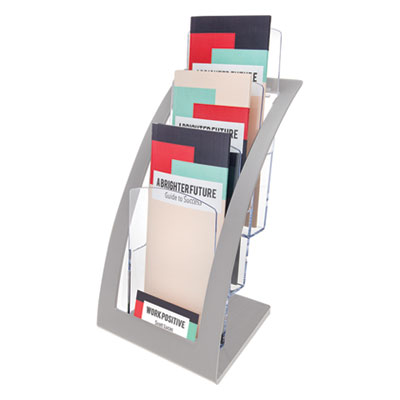 deflecto 3-Tier Literature Holder, Leaflet Size, 6 3/4 x 6 15/16 x 13 4/16, Silver DEF693645