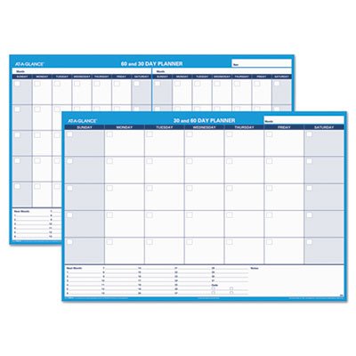 At-A-Glance 30/60-Day Undated Horizontal Erasable Wall Planner, 48 x 32, White/Blue AAGPM33328