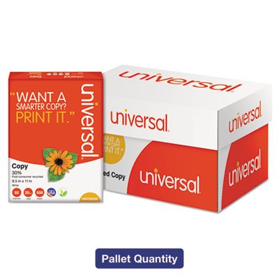 UNV20030PLT 30% Recycled Copy Paper, 92 Brightness,20lb,8 1/2x11, White, 5000/Ctn,40Ctn/Pllt UNV20030PLT