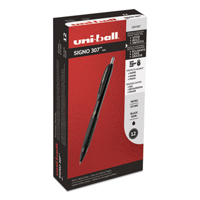Uni-Ball 307 Retractable Gel Pen, Micro 0.5 mm, Black Ink/Barrel, Dozen UBC1947087
