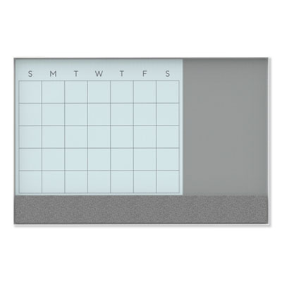 U Brands 3197U00-01 3N1 Magnetic Glass Dry Erase Combo Board, 36 x 24, Month View, White Surface and Frame