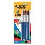 BIC 4-Color Retractable Ballpoint Pen, 1 mm, Black/Blue/Green/Red Ink, Blue Barrel, 3/Pack BICMMP31