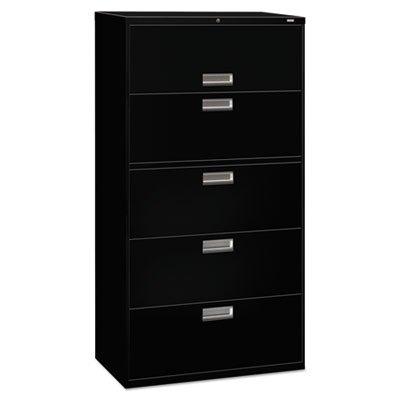 HON 600 Series Five-Drawer Lateral File, 36w x 19-1/4d, Black HON685LP