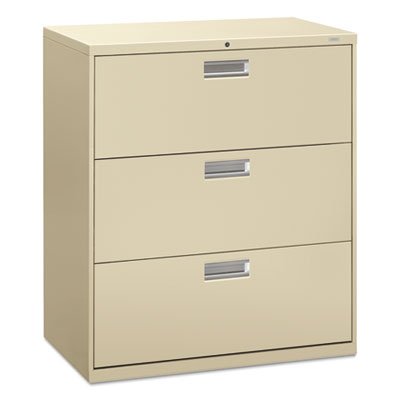 HON 600 Series Three-Drawer Lateral File, 36w x 19-1/4d, Putty HON683LL