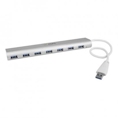 StarTech.com 7 Port Compact USB 3.0 Hub with Built-in Cable - Aluminum USB Hub - Silver ST73007UA