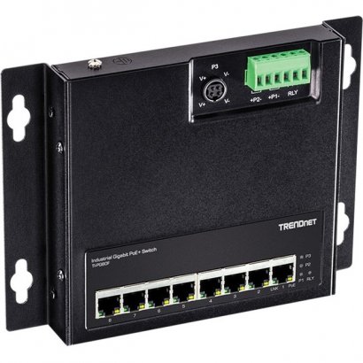 TRENDnet 8-Port Industrial Gigabit PoE+ Wall-Mounted Front Access Switch TI-PG80F