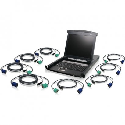 Iogear 8-Port LCD Combo KVM Switch with USB KVM Cables (TAA Compliant) GCL1808KITUTAA