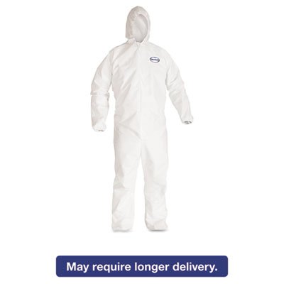 KCC 44323 A40 Elastic-Cuff & Ankle Hooded Coveralls, White, Large, 25/Carton KCC44323