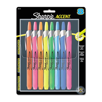 Sharpie Accent Retractable Highlighters, Chisel Tip, Assorted Colors, 8/Set SAN28101
