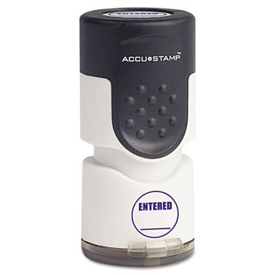 Accustamp Pre-Inked Round Stamp with Microban, ENTERED, 5/8" dia, Blue COS035656