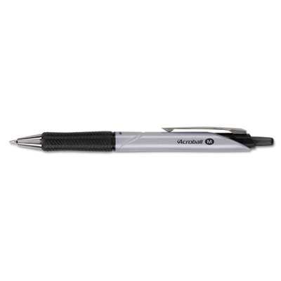 Pilot Acroball Pro Retractable Ballpoint Pen, 1 mm, Black Ink, Silver Barrel, Dozen PIL31910