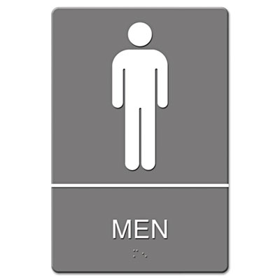 Headline Sign ADA Sign, Men Restroom Symbol w/Tactile Graphic, Molded Plastic, 6 x 9, Gray USS4817