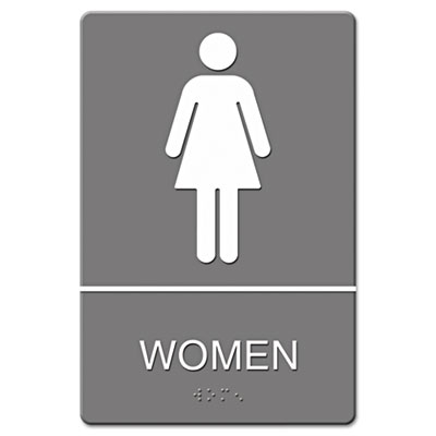 Headline Sign ADA Sign, Women Restroom Symbol w/Tactile Graphic, Molded Plastic, 6 x 9, Gray USS4816