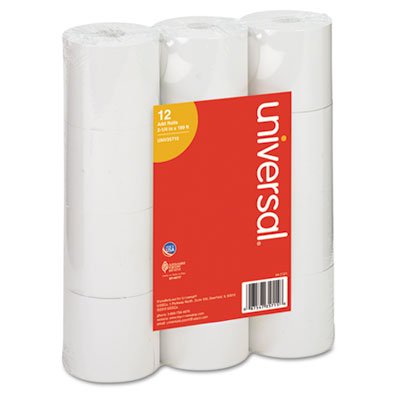 UNV35715 Adding Machine/Calculator Roll, 16 lb, 1/2" Core, 2-1/4"x150 ft, White, 12/Pack UNV35715