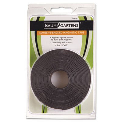 Baumgartens Adhesive-Backed Magnetic Tape, Black, 1/2" x 10ft, Roll BAU66010