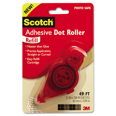Scotch 6055-R Adhesive Dot Roller Refill, 0.3" x 49 ft, Dries Clear MMM6055R