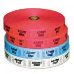 Pm Company GEN Admit-One Ticket Multi-Pack, 4 Rolls, 2 Red, 1 Blue, 1 White, 2000/Roll PMC59001
