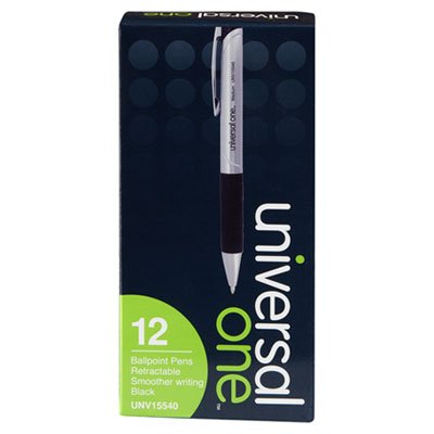 UNV168V BLK Advanced Ink Retractable Ballpoint Pen, Black Ink, Silver, 1mm, Dozen UNV15540