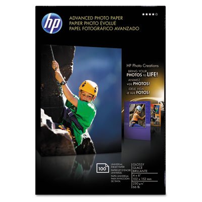 HP Advanced Photo Paper, 56 lbs., Glossy, 4 x 6, 100 Sheets/Pack HEWQ6638A