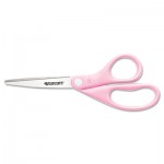 Westcott All Purpose Pink Ribbon Scissors, 8" Long, 3.5" Cut Length, Pink Straight Handle ACM15387