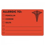 Tabbies MAP488 Allergy Warning Labels, ALLERGIC TO: PENICILLN, CODEINE, SULFA, 2.5 x 4, Fluorescent Red, 100/Roll TAB00488