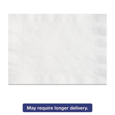 HFM TC8704472 Anniversary Embossed Scalloped Edge Tray Mat, 14 x 19, White, 1000/Carton HFMTC8704472