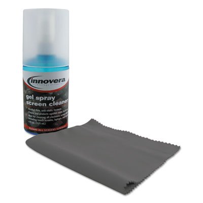 Anti-Static Gel Screen Cleaner, w/Gray Microfiber Cloth, 4oz Spray Bottle IVR51520