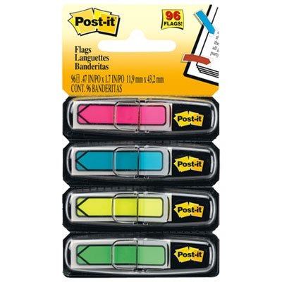 Post-It Flags 684ARR4 Arrow 1/2" Page Flags, Four Assorted Bright Colors, 24/Color, 96-Flags/Pack MMM684ARR4