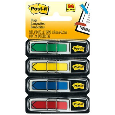 Post-It Flags 684ARR3 Arrow 1/2" Page Flags, Blue/Green /Red/Yellow, 24/Color, 96-Flags/Pack MMM684ARR3