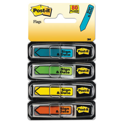 Post-it Flags 684-SD Arrow Message 1/2" Page Flags, Sign and Date, 4 Primary Colors, 20/Dispenser, 4