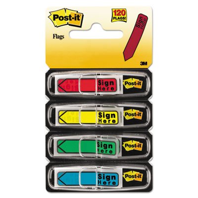 Post-It Flags 684SH Arrow Message 1/2" Page Flags, "Sign Here", 4 Colors w/Dispensers, 120/Pack MMM684SH