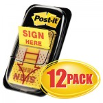 Post-it Flags Arrow Message 1" Page Flags, Sign Here, Yellow, 50/Dispenser, 12 Dispensers/PK MMM680SH12