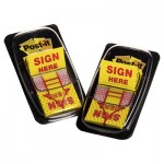 Post-It Flags Arrow Message 1" Page Flags, "Sign Here", Yellow, 2 50-Flag Dispensers/Pack MMM680SH2