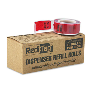 Redi-Tag Arrow Message Page Flag Refills, "Sign Here", 6 Rolls of 120 Flags/Box RTG91012