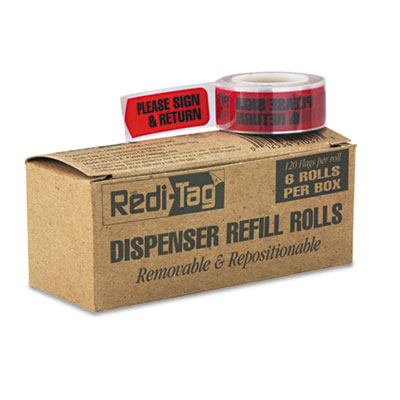 Redi-Tag Arrow Message Page Flag Refills, "Please Sign and Return", Red, 120/Roll, 6 Rolls RTG91037