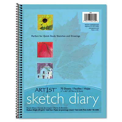 Pacon Art1st Sketch Diary, 8-1/2" X 11", 60 lb, 70 Sheets, White PAC4794