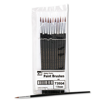 Charles Leonard Artist Brush, Size 4, Camel Hair, Round, 12/Pack LEO73504