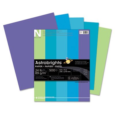 Neenah 20264 Astrobrights Colored Paper, 24lb, 8-1/2 x 11, Cool Assortment, 500 Sheets/Ream WAU20274