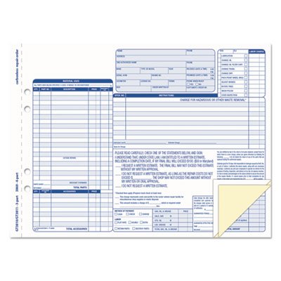 TOPS Auto Repair Four-Part Order Form, 8 1/2 x 11, Four-Part Carbonless, 50 Forms TOP3869