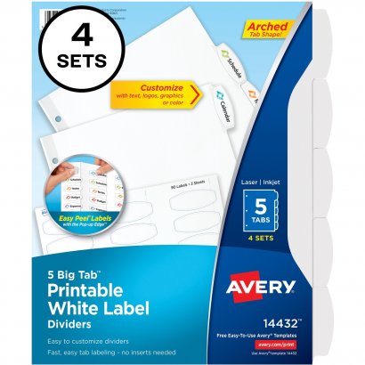 Avery Avery Big Tab Printable Label Dividers, Easy Peel Labels, 5 Tabs 14432