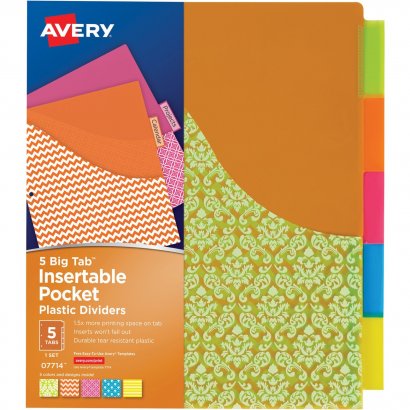 Avery Avery(R) 5-Tab Dividers with Pockets, Insertable Big Tabs, 1 Set 07714