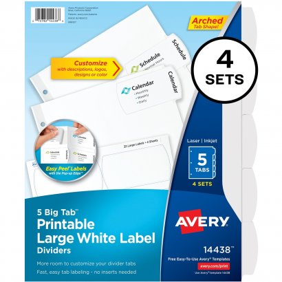 Avery Avery(R) 5-Tab Printable Large Label Dividers, Big Tab, 4 Sets 14438