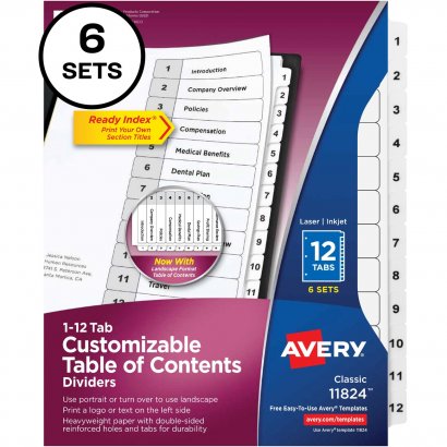 Avery Avery Ready Index 12 Tab Dividers, Customizable TOC, 6 Sets 11824