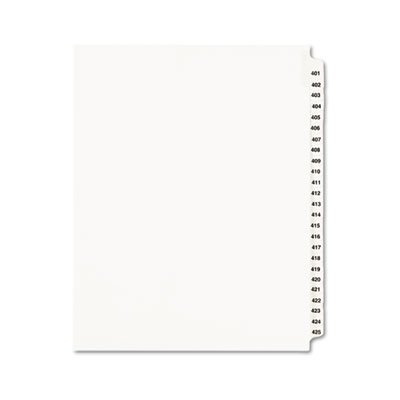 Avery Avery-Style Legal Exhibit Side Tab Divider, Title: 401-425, Letter, White AVE01346