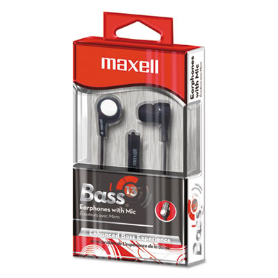 Maxell B-13 Bass Earbuds with Microphone, Black, 52" Cord MAX199621
