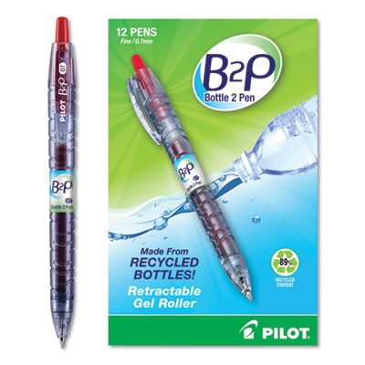 Pilot B2P Bottle-2-Pen Recycled Retractable Gel Pen, 0.7mm, Red Ink, Translucent Blue Barrel PIL31602