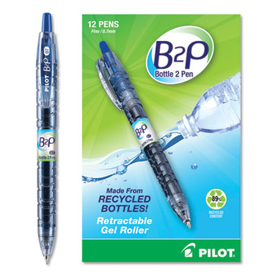 Pilot B2P Bottle-2-Pen Recycled Retractable Gel Pen, 0.7mm, Blue Ink, Translucent Blue Barrel PIL31601